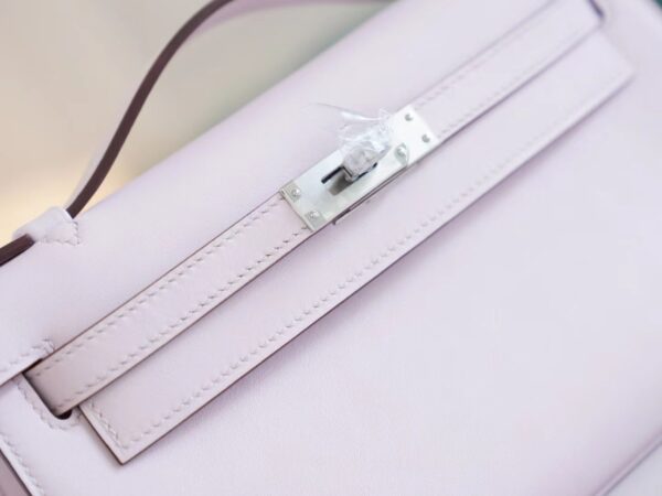 Sale Hermes Mini Kelly Pochette22cm 09 Mauve Pale Swift Leather Silver Hardware