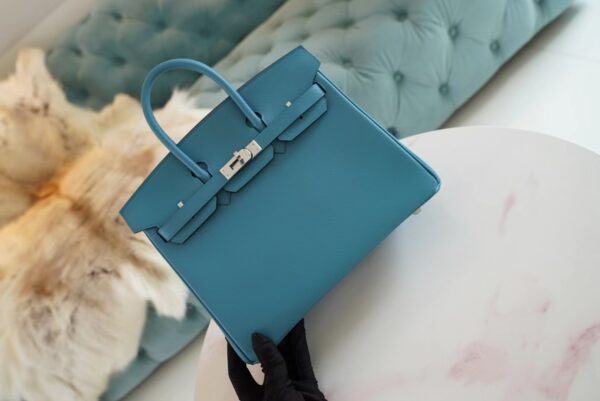Fashion Hermes Birkin 25CM Epsom 7B Turquoise Silver Hardware