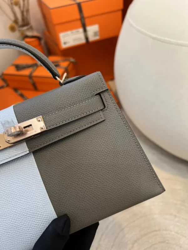 USA Washington Hermes Epsom Mini Kelly 19CM 0L Gris Meyer/ T0 Blue Brume Gold Hardware