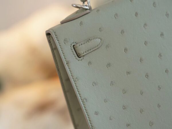 Hermes Shop Kelly 25CM KK Ostrich 8U Blue Glacier Silver Hardware