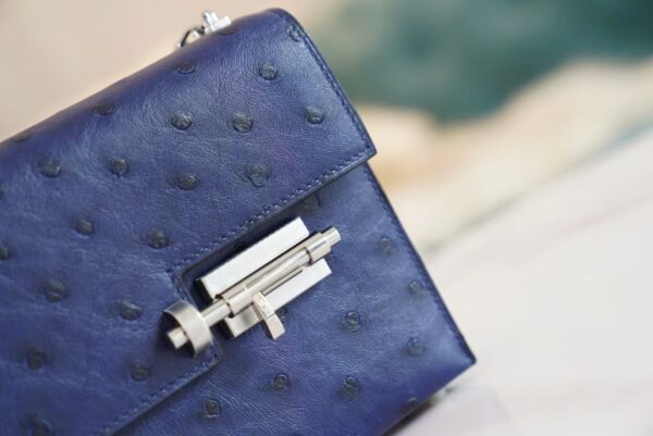 GPCMode Hermes Verrou Mini Blue Iris South Africa KK Ostrich Skin Silver Hardware