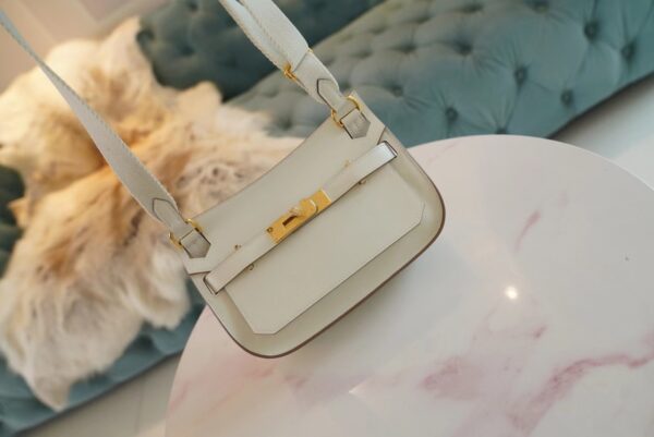 Hand Stitching Hermes Jypsiere Mini Mushroom White Swift Leather Gold Hardware