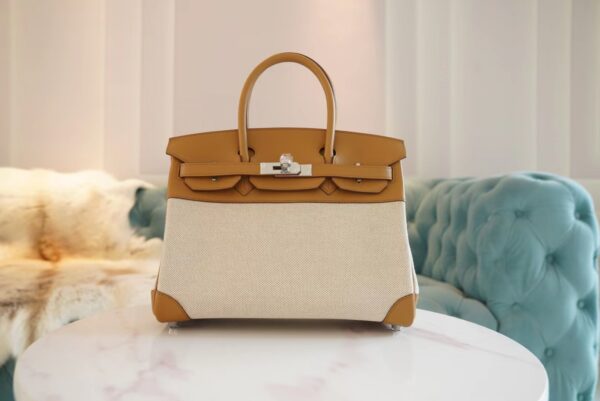 New Arrival Hermes Beige Canvas/2S Sesame Leather Birkin30CM Silver Hardware