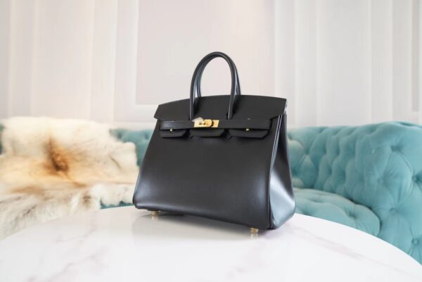 Full Handmade GPCMode Hermes CK88 Black Box Leather Birkin25CM Gold Hardware