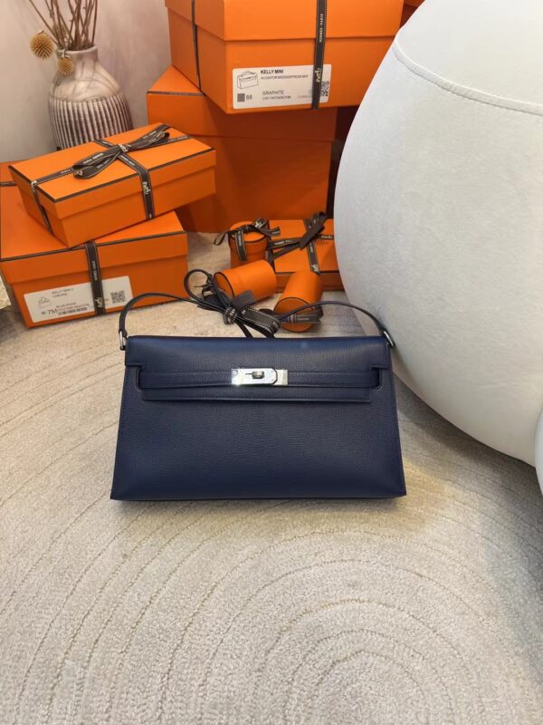 Taiwan Hermes Kelly Elan Chevre Leather Blue Saphir Silver Hardware