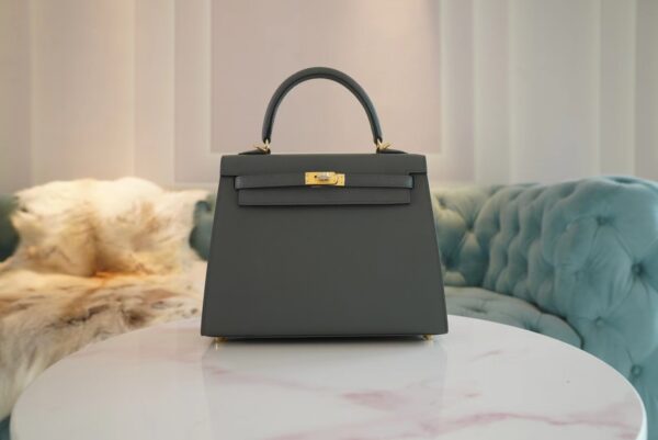Full Handmade Hermes CK63 Vert Amande Kelly 25CM Epsom Leather Gold Hardware