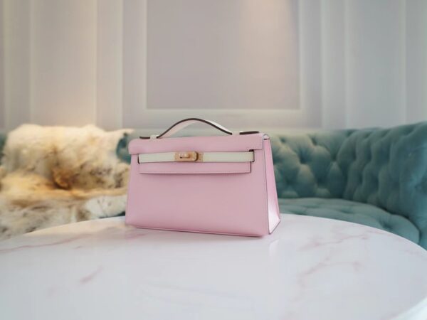 GPCMode Hermes Kelly Pochette22cm 3Q Rose Sakura/CK10 Craie Swift Leather Rose Gold Hardware