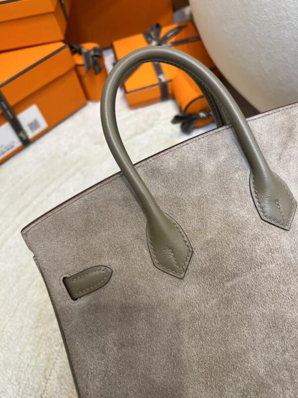 Taiwan Hermes Birkin 25CM Suede/ Swift 18 Etoupe Silver Hardware