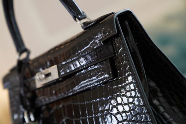 Handmade Hermes Kelly 28CM Shiny Porosus 89 Nior Silver Hardware