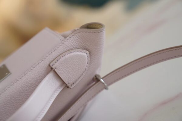 Full Handmade Hermes 09 Mauve Pale / Nata Mini Kelly 24/24 Evercolor Leather Silver Hardware