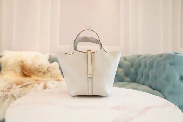GPCMode Hermes C80 Gris Pearl Clemence Leather Picotin18CM Gold Hardware