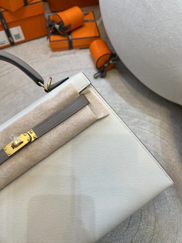 Hermes Kelly Sellier 25CM 10 Craie/ M8 Gris Asphalt Epsom Gold Hardware