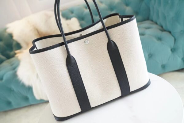 Wholesale GPCMode Hermes Black Leather/Beige Canvas Garden Party30/36CM