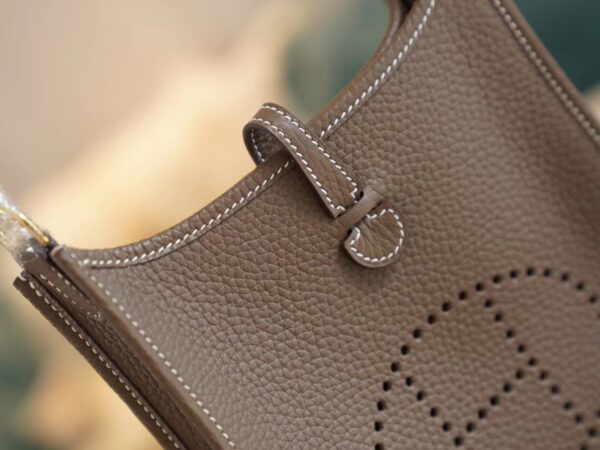 Full Handmade Hermes Evelyne Mini CK18 Etoupe Clemence Leather Gold Hardware
