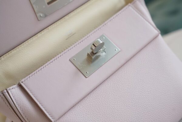 Full Handmade Hermes 09 Mauve Pale / Nata Mini Kelly 24/24 Evercolor Leather Silver Hardware