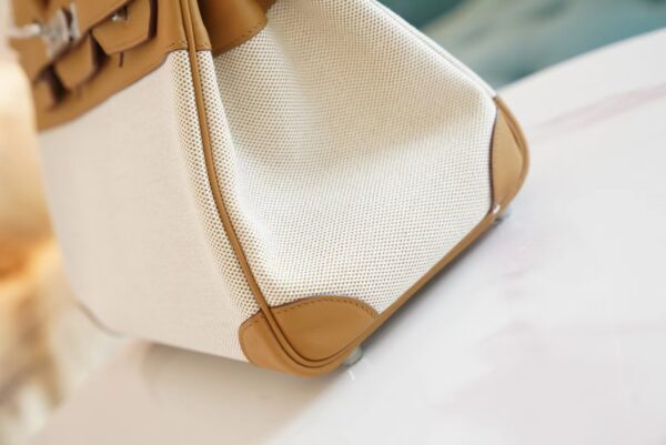 New Arrival Hermes Beige Canvas/2S Sesame Leather Birkin30CM Silver Hardware