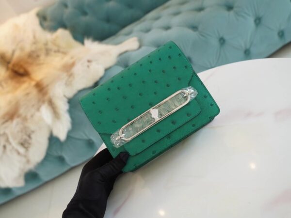 Sale GPCMode Hermes Roulis Mini18cm U4 Vert Vertigo KK Ostrich Leather Silver Hardware