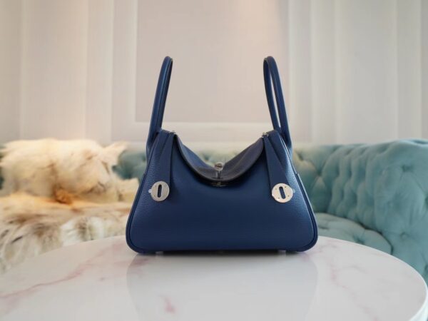 Hermes Shop Lindy 26CM Clemence S4 Deep Blue Silver Hardware