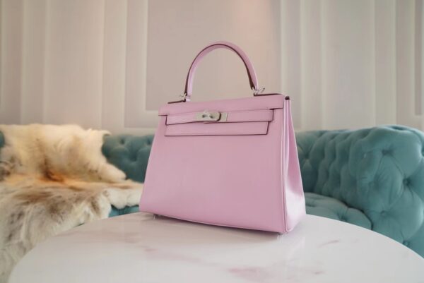 Hermes Boutique Kelly Bag28CM X9 Mauve Sylyestre Swift Leather Silver Hardware