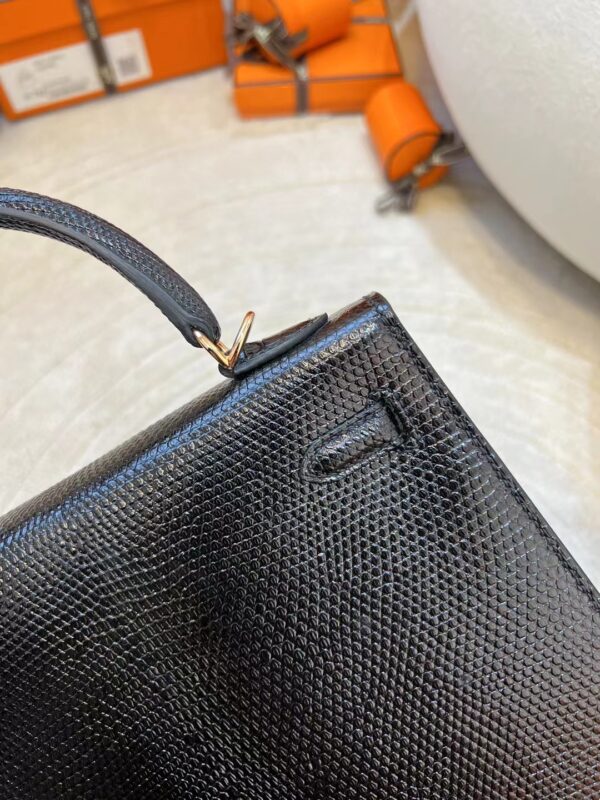 Qatar Doha Hermes Kelly Sellier 25CM Lizard Leather 89 Noir Rose Gold Hardware
