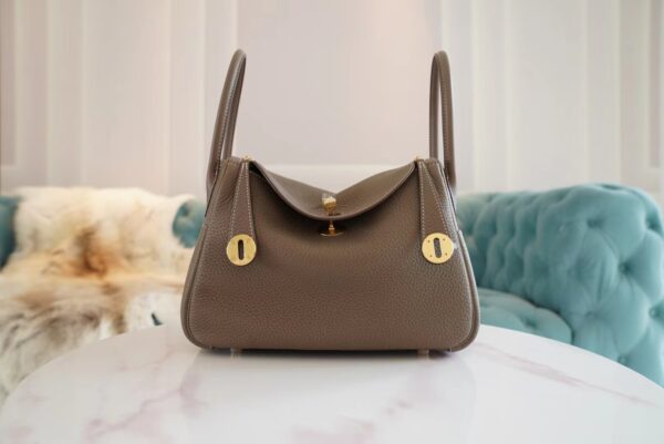 Wholesale GPCMode Hermes Lindy26CM C18 Grey Etoupe Clemence Leather Gold Hardware