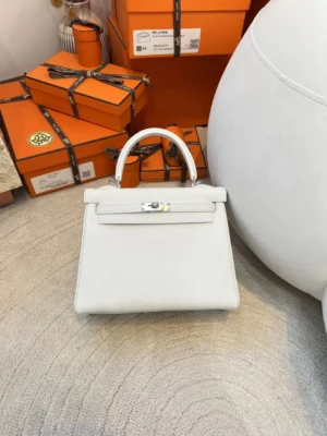 UK London Hermes Togo Leather Kelly 25CM 01 Blanc Silver Hardware
