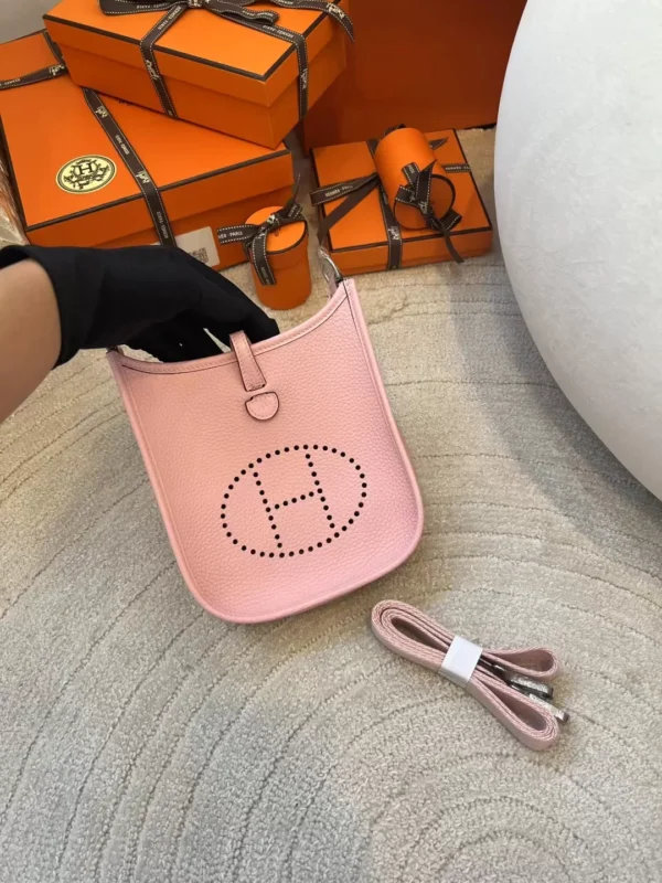 Hermes Mini Evelyne 16CM 3Q Rose Sakura Clemence Leather Silver Hardware