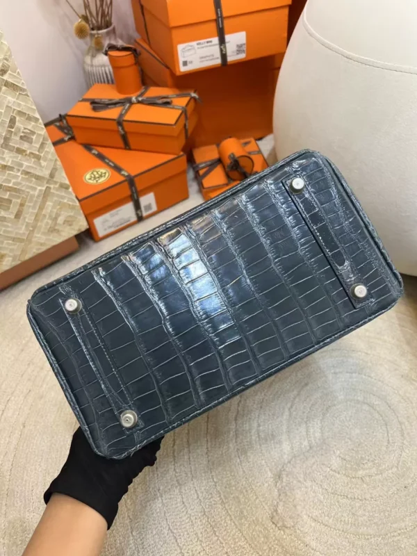 Hermes Shiny Porosus Crocodile Birkin 30CM Y7 Blue Orage Silver Hardware