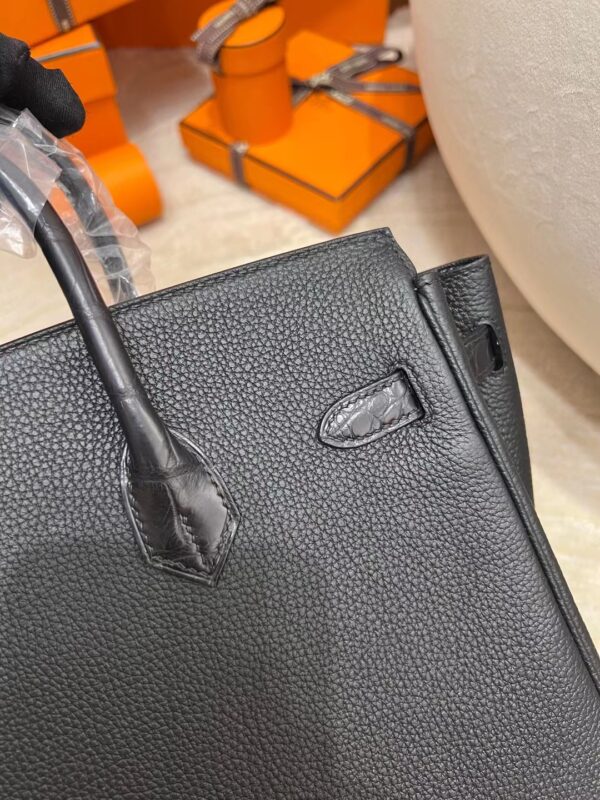 Handmade Hermes Birkin Touch 25CM Togo/ Matte Crocodile 89 Noir Silver Hardware