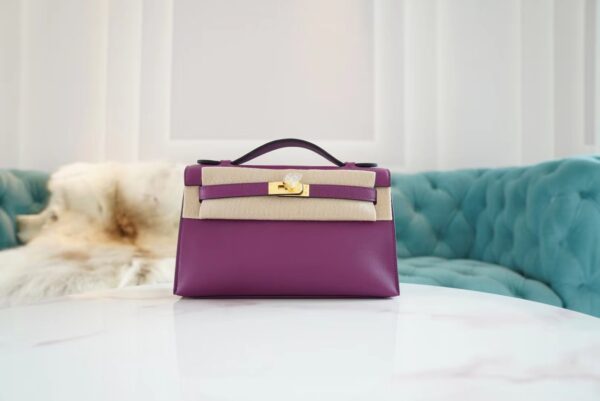 Full Handmade Hermes Kelly Pochette22cm P9 Anemone Swift Leather Gold Hardware