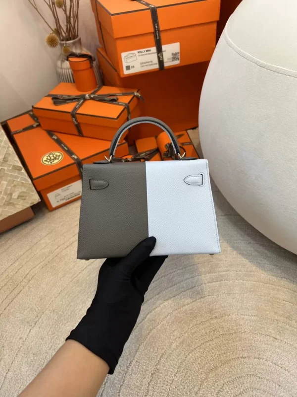 USA Washington Hermes Epsom Mini Kelly 19CM 0L Gris Meyer/ T0 Blue Brume Gold Hardware