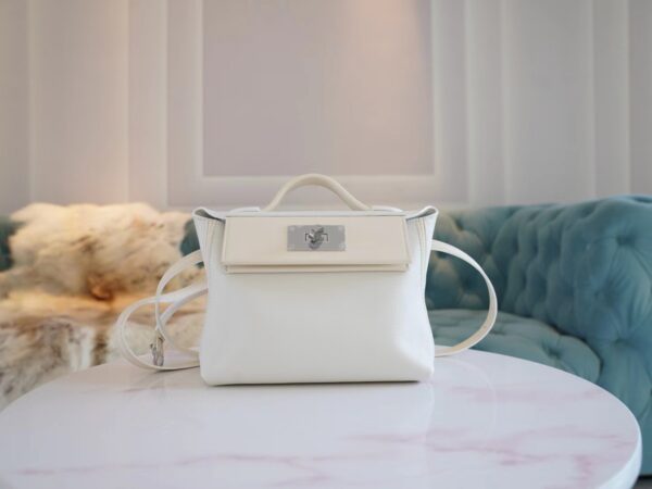 Discount Hermes Mini Kelly 24/24 01 Blanc & I2 Nata Evercolor Leather Silver Hardware