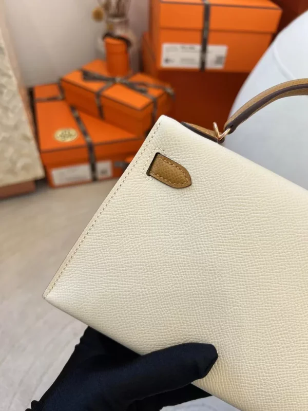 Taiwan Hermes Mini Kelly 19CM Epsom 10 Craie/ 2S Sesame Rose Gold Hardware