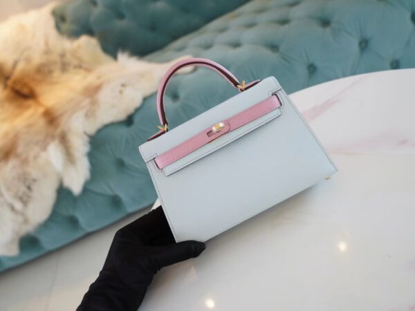 GPCMode Hermes Mini Kelly19CM T0 Blue Brume & X9 Mauve Sylyestre Epsom Leather