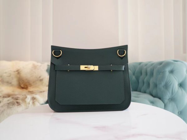 Handstitch GPCMode Hermes 6O Vert Cypress Clemence Leather Jypsiere Bag 28CM