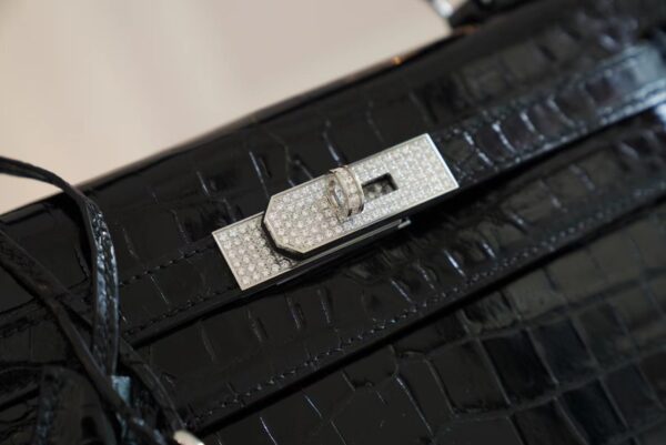 Handmade Hermes Kelly 28CM Shiny Porosus 89 Nior Silver Hardware