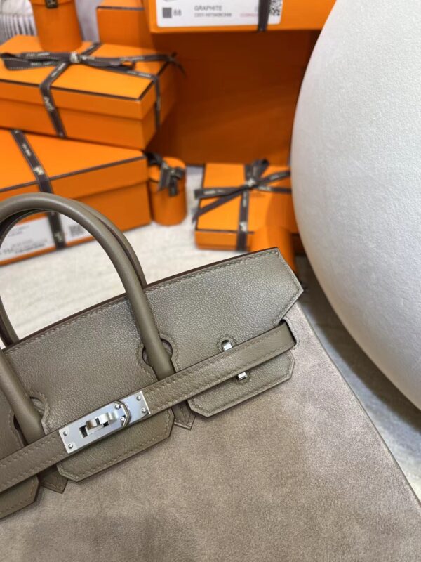 Taiwan Hermes Birkin 25CM Suede/ Swift 18 Etoupe Silver Hardware