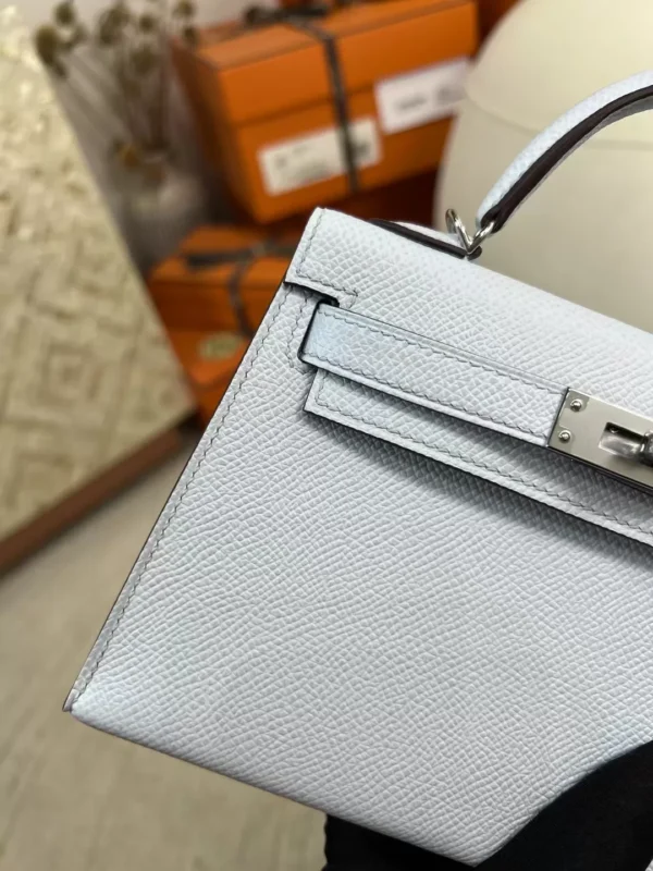 Canada Toronto Hermes Mini Kelly 19CM Epsom Leather T0 Blue Brume Silver Hardware