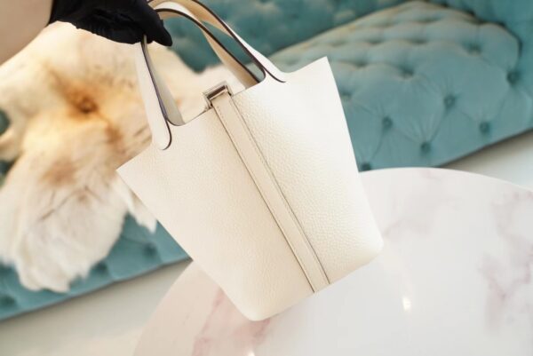 Hermes Handmade Boutique I2 Nata Clemence Leather Picotin18CM Tote Bag