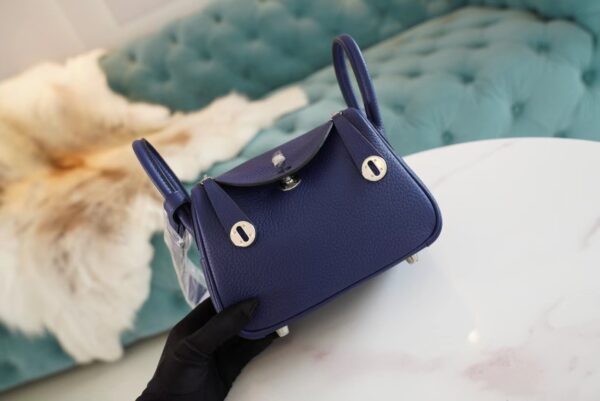 GPCMode Factory Hermes 7K Blue Saphir Clemence Leather Mini Lindy19CM Silver Hardware