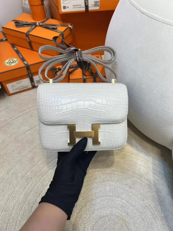 Hermes Constance 19CM 8L Beton Matte Alligator Crocodile Gold Hardware