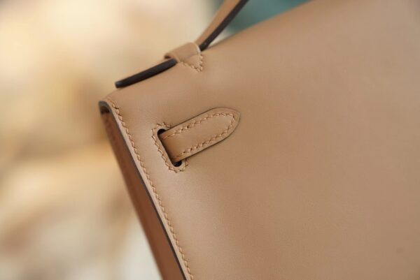Full Handmade Hermes Kelly Pochette 22cm 0M Chai Swift Leather Silver Hardware
