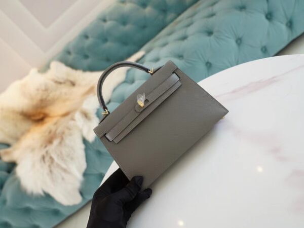 New Arrival Hermes Mini Kelly Clutch19CM 0L Gris Meyer Epsom Leather Gold Hardware