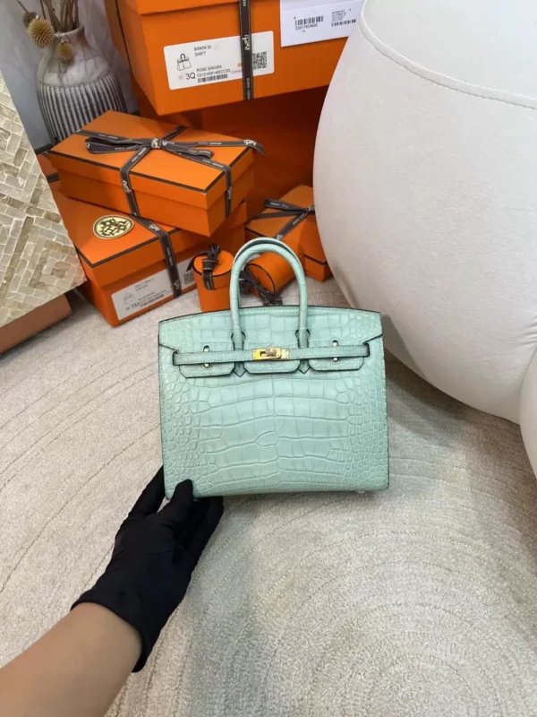 Full Handmade Hermes Birkin Sellier 20 Matte Alligator 6U Vert D’eau Gold Hardware