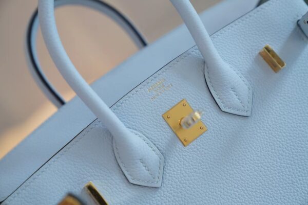 Full Handmade GPCMode Hermes Birkin 25CM T0 Blue Brume Togo Leather Gold Hardware