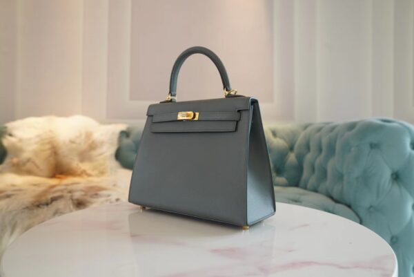 Full Handmade Hermes CK63 Vert Amande Kelly 25CM Epsom Leather Gold Hardware