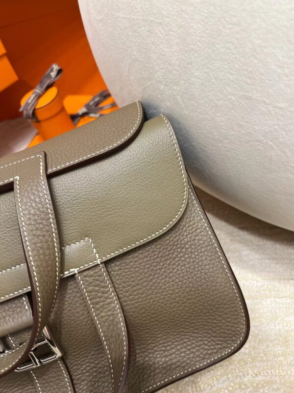 Hermes Halzan 31CM TC Leather 18 Etoupe Silver Hardware