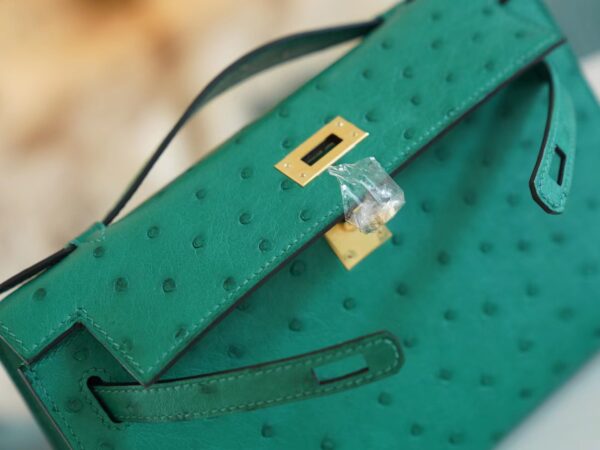 Fashion Hermes Kelly Pochette22cm U4 Vert Vertigo KK Ostrich Leather Gold Hardware