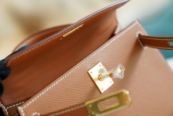 Full Handmade Hermes Mini Kelly19CM CK37 Gold Epsom Leather Gold Hardware