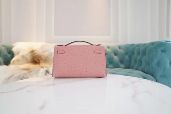 Wholesale Hermes 94 Terre Cuite KK Ostrich Skin Kelly Pochette22cm Clutch Bag